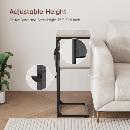 Vagusicc C Shaped End Table, Set of 2 Tall Side Table for Couch, Adjustable Height Small Couch Side Table for Small Spaces, End Table Slide Under Sofa Table TV Tray Arm Table for Living Room, Grey - Image 7