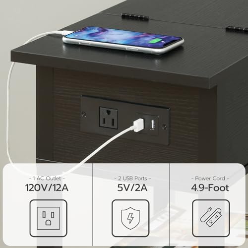 HOOBRO End Table with Charging Station, Flip Top Side Table with USB Ports, Narrow Nightstand Bedside Tables with Storage Shelves, for Small Space, Living Room, Black BK141UBZ01 - Image 6