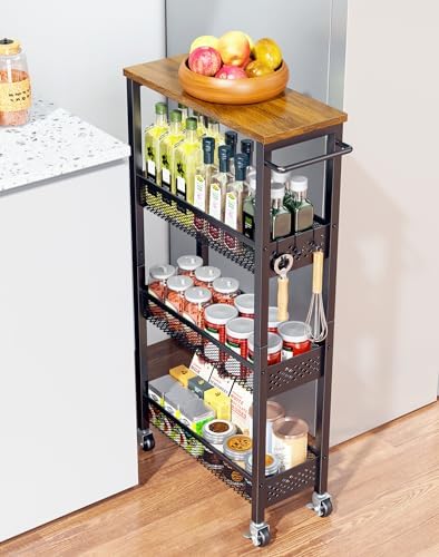 OKZEST 4-Tier Slim Rolling Storage Cart for Kitchen, Laundry Room, Bathroom by OKZEST