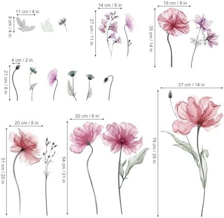 decalmile Poppy Flower Pink Floral Blossom TV Wall Decals Stickers - Image 5