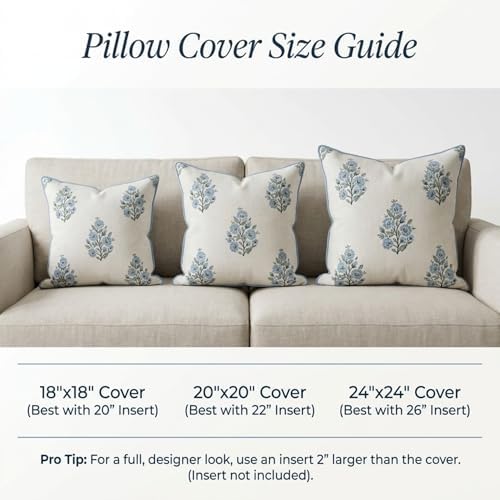 Jillien Harbor “The Camille” Floral Block Print Pillow Cover – Soft Blue and White Decorative Throw Pillow Cover – Grandmillennial Home Decor, 20" x 20" - Image 6