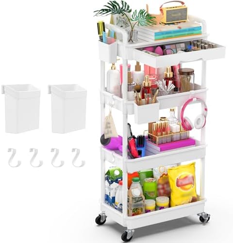 Goovilla 4 Tier Rolling Utility Cart Organizer with Removable Drawer, White by Goovilla