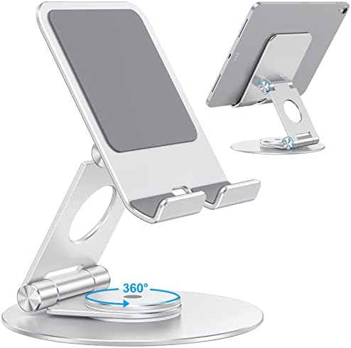 OMOTON Swivel Tablet Stand for iPad with 360 Rotating Base, Foldable Adjustable Holder for Drawing, Compatible with iPad Pro/Air/Mini and More, Silver by OMOTON