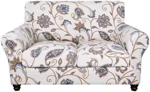 SearchI Stretch Sofa Cover Printed Couch Cover, Floral Pattern 3 Pieces Loveseat Slipcover with 2 Separate Cushion Cover, Washable Furniture Protector for Living Room(Loveseat, Love Flower) by SearchI