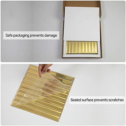 Gold Beveled Mirror Tile, 12x12 Inch Mirror Strip Backsplash Tiles for Kitchen Bathroom Shower Wall 5 Sheets - Image 5