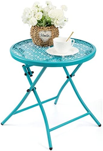 TeoKJ Folding Outdoor Side Table, No Assembly Patio Table with Cutouts by TeoKJ