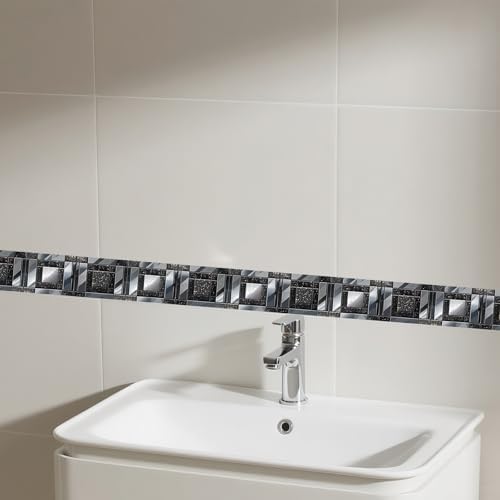 IVN Wallpaper Border Peel and Stick Wall Black and Silver Mosaic 4x196 Inch - Image 5