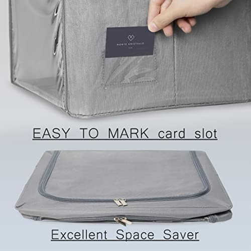 Stackable Clothes Storage Box for Clothing Gadgets,Steel Frame Storage Bins for Toys Gift,Foldable Oxford Fabric Closet Organizer Bag Set w/ Carry Handles Clear Window (Medium- 40L x3 Pack, Grey) - Image 4