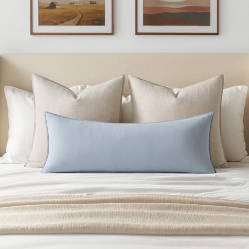 MIULEE Decorative Linen Lumbar Pillow Cover 14x36 Inch Light Blue - Image 2