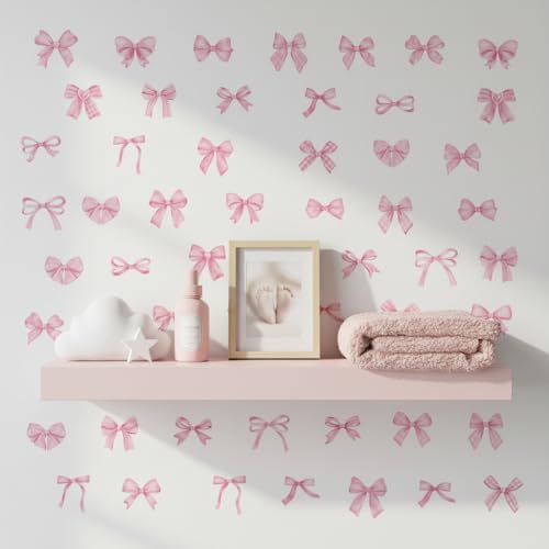 60Pcs Watercolor Bowtie Wall Stickers - Coquette Aesthetic Vinyl Decals for Room Decor in Light Pink, Sky Blue, Mint Green, Lavender Peel and Stick Nursery, Bedroom, Kindergarten Wall Art (Pink) by Unknown