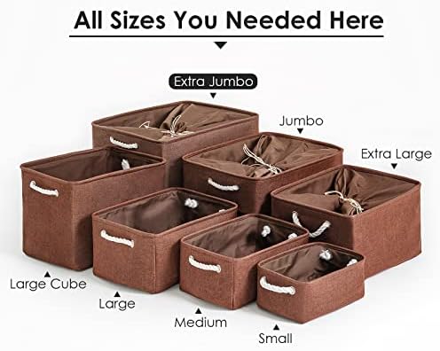 TheWarmHome Organization and Storage for Organizing - Extra Jumbo 3 Pack 20.5x15.7x13.8 inch Fabric Storage Bin for Shelves, Storage cubes for Decorative Shoes Towel Blanket Closet (Brown) - Image 4