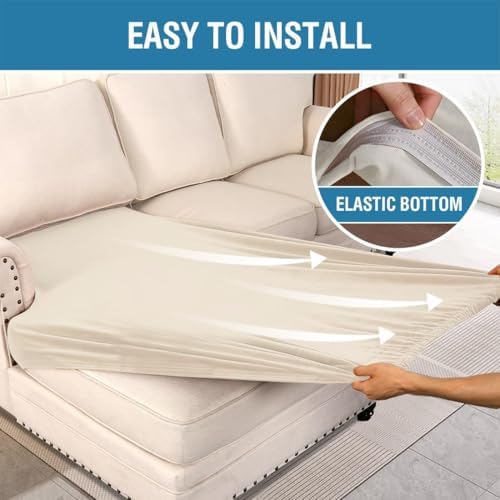 H.VERSAILTEX Velvet Stretch Individual Chaise Cover Sectional Couch Covers for L Shaped Sofa Both Left/Right Furniture Protector Seat Cushion Sofa Cover (1 Piece Chaise Cover, Cream) - Image 6