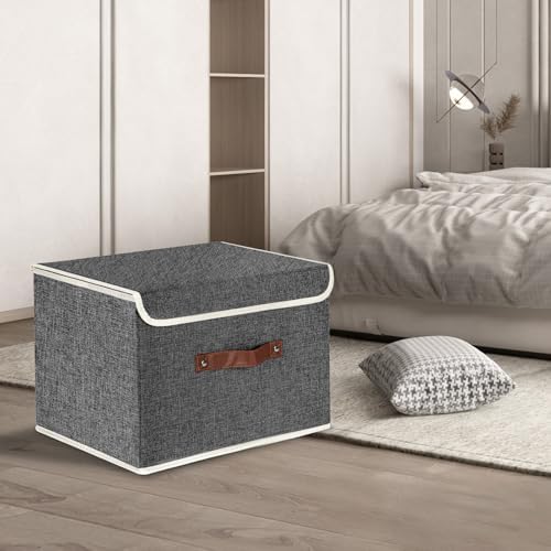 TYEERS Collapsible Storage Boxes, Washable Fabric Storage Bins with Lids, 14.9x9.8x9.8 inches, 2 Pack, Black - Image 5