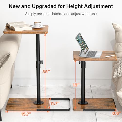 TV Tray Table for Couch - Adjustable Height & 360°Swivel Panel Design，Larger Metal and Wooden Base to Prevent Slipping，Sofa Armrest Tray Table for Eating Laptop Couch Bed Dinner or Small Space - Image 2