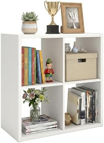 WannabeMyself【2026 Wooden Thick Frame】 4 Cube Storage Organizer with Anti-Tipping Kits, Reversible Open Back Book Shelf,Bookcase for Living Room,Bedroom,Entrance Hall,Office,11.6×24.6×24.7,White by WannabeMyself