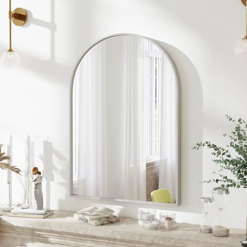 30x20 Bathroom Mirror Arch Wall Mounted/Against Aluminum Frame Silver - Image 7