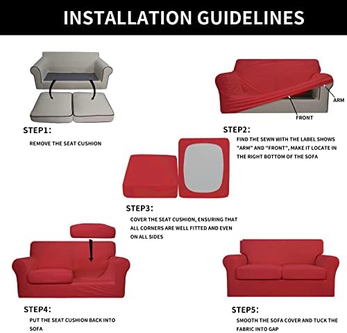 Easy-Going 3 Pieces Stretch Soft Couch Cover for Dogs - Washable Sofa Slipcover for 2 Separate Cushion Couch - Elastic Furniture Protector for Pets, Kids (Loveseat, Christmas Red, Medium) - Image 6