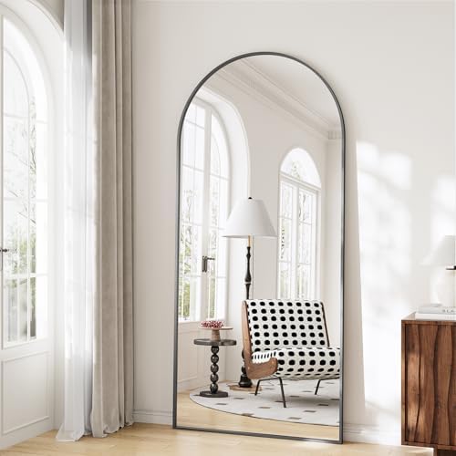Mirror Full Length, 28"x71" Large Arched Floor Full Length Mirror with Stand, Room Decor Big Full Body Floor Mirror with HD Tempered Glass Aluminum Frame for Bedroom Living Room, Black by WISSMILESHOME
