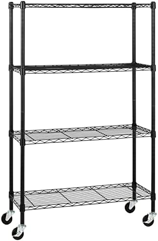Amazon Basics 4-Shelf Heavy Duty Garage Shelving Storage Unit on 3" Wheel Casters, Adjustable Metal Wire Rack with Leveling Feet, 36" x 14" x 57.75", Black by AmazonBasics