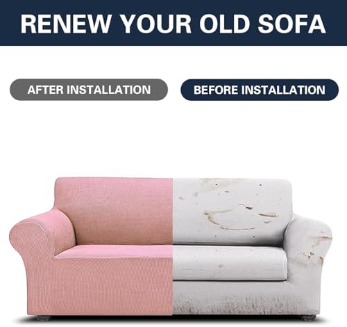 Cupuamon 2026 New Stretch Oversized Sofa Slipcovers Couch Sofa Cover for 4 Seater Furniture Protector Covers with Elastic Bottom Jacquard Fabric Small Checks for Pets, Kids - Dusty Pink - Image 5