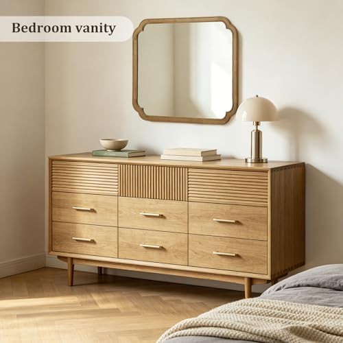 WallBeyond 30" x 36" Wood Bathroom Mirror for Wall Mounted, Rustic Rounded Corner Wood Frame Wall Mirror for Entryway, Living Room or Bedroom Home Decorative, Natural - Image 2