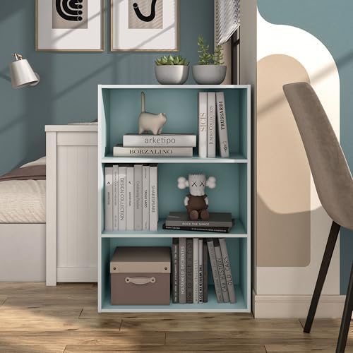 Homes: Inside + Out Apexa 3-Tier Cube Storage Organizer Shelves, Stackable Wood Bookcase Fits Cubby Bins for Organization, Dorm Teen Room Decor & Home Office, Light Blue - Image 2