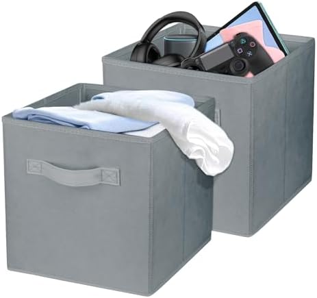 2 Pcs Storage Cubes, 10.5 Inch Collapsible Storage Bins, Fabric Foldable Bins for Organization, Durable Storage Bins for Closet, Shelves, Offices (Grey) by Zuihug