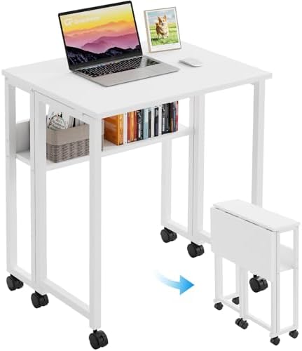 GreenForest Folding Desk with Wheels, 31.5" Rolling Table for Small Spaces by GreenForest
