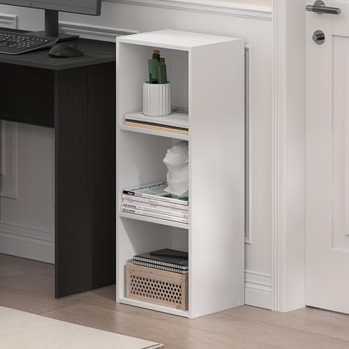Furinno LUDER Book Shelf, 3-Cube Bookshelf, Bookcase with Open Shelves, 9.3 x 12 x 31.5, Easy Assembly, for Living Room, Bedroom, Home Office, White - Image 2