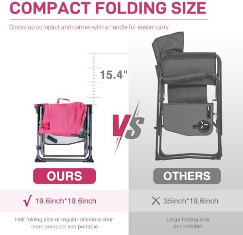 EVER ADVANCED Camping Directors' Chair with Side Table, Portable Folding with Compact Size, Breathable & Quick Dry Design Heavy Duty Lawn Chair with Pocket, 400lbs, Textilene Mesh, Pink - Image 5