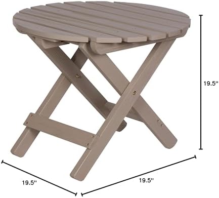 Shine Company Round Wooden Folding Solid Wood Side Table, Outdoor Adirondack Small Patio Table, Graystone - Image 3