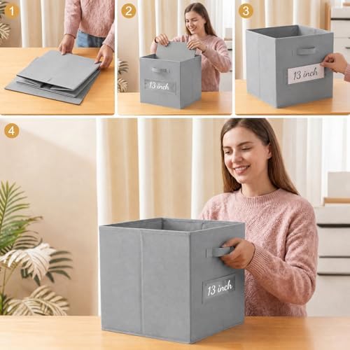 Storage Bins,13" Cube Storage Bin with Labels,10pcs,Light Grey - Image 5