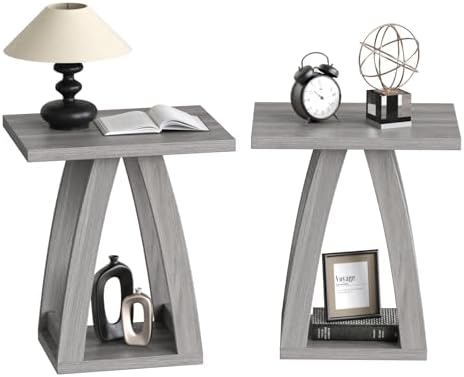 FROMJBEST End Tables Living Room, Side Table, Grey End Table Set of 2 by FROMJBEST