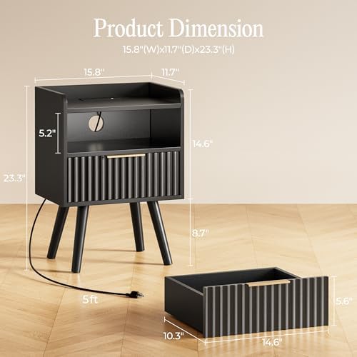 Huuger Nightstand Set of 2 with Charging Station, USB-C Port, End Tables - Image 2