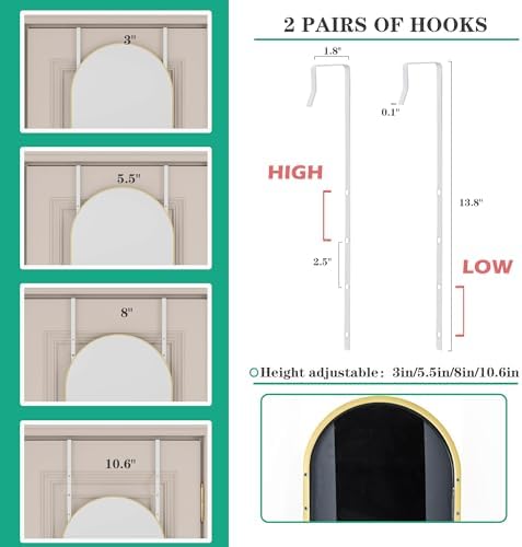 Over the Door Mirror Full Length,48"x14"Door Hanging Mirror Full Length Arch Mirror,Behind the Door Wall Mirror,Back of Door Mirrors for Closet Bedroom Living Room (Gold) - Image 4