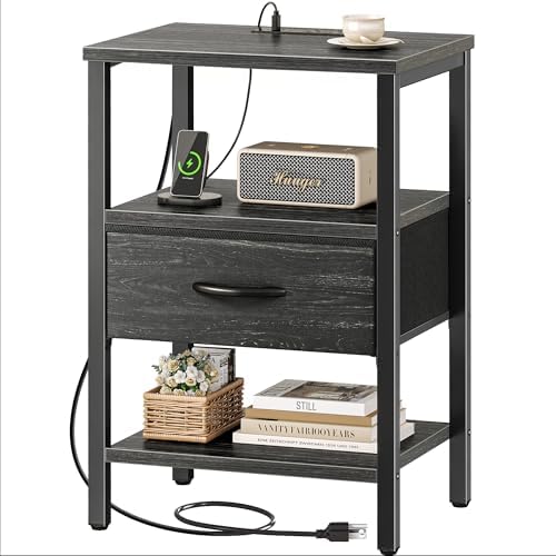 SUPERJARE Nightstand with Charging Station, USB-C Port, Bedside Table by SUPERJARE
