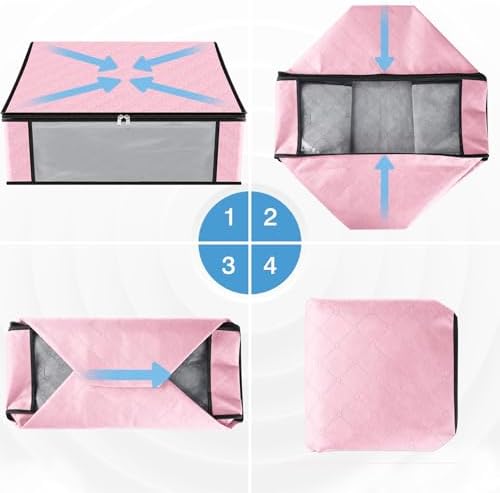 HomeHacks 3-Pack Clothes Organizer Storage Bags, 35L Storage Bins, Pink - Image 3