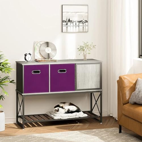 Black Foldable Storage Cubes Bins, Fabric Storage Box Cubes Organizer Baskets with Dual Handles for Home Organizer,Set of 6,(Purple) - Image 4