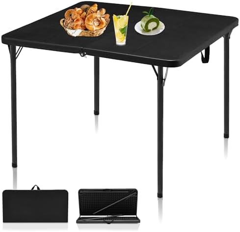 Kasunpul 34" Folding Table, Portable Square Folding Card Table with Collapsible Legs & Carrying Handle, Plastic Tables for Camping,Picnic, Office, Party, Black by KASUNPULGIVEYOUANEWLIFE
