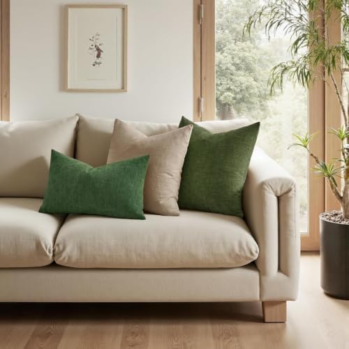 MIULEE Moss Green Chenille Couch Lumbar Throw Pillow Covers, 12x20 - Image 2
