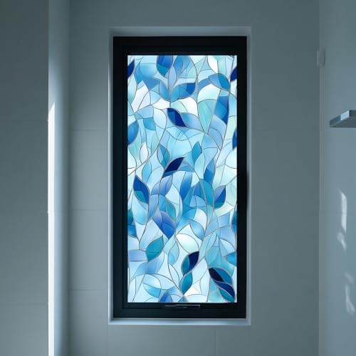 IVN Stained Glass Window Film Blue Leaf Pattern 17.7 x 39.3 Inch - Image 6