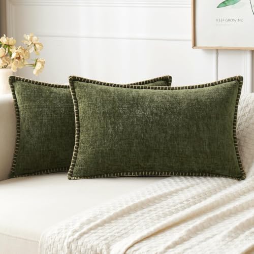 MIULEE Decorative Lumbar Throw Pillow Covers 12x20 Inch Olive Green 2 Pack by MIULEE