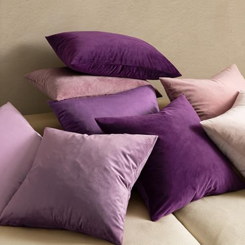 MIULEE 24x24 Inch Pack of 2 Euro Velvet Throw Pillow Covers Eggplant Purple - Image 6