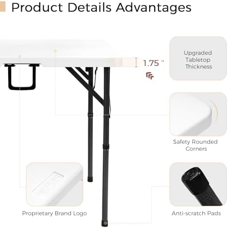 pollilar 34" Folding Card Table Square Portable with Detachable Legs White - Image 4