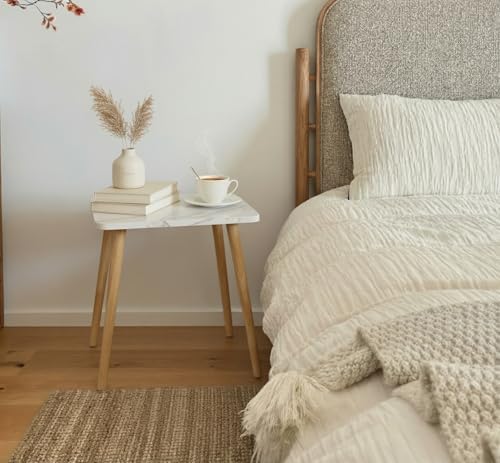 FORAOFUR Small End Table, Side Table Accent Table Living Room Bedroom Balcony Office, Modern Bedside Table Home Decor, Mini Table for Small Spaces, Short Coffee Table, Easy Assembly, Marble White - Image 6