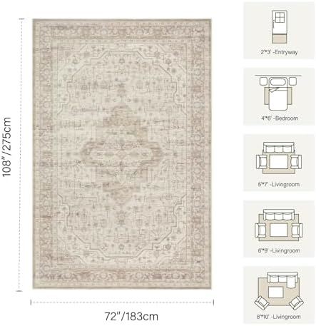 Rugxara 6x9 Washable Area Rug for Living Room, Vintage Neutral Rug - Image 2