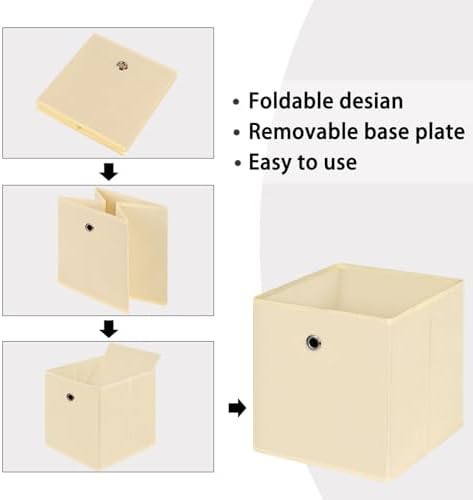 Foldable Storage Cubes Bins ,11 Inch Cloth Storage Cube Fabric Storage Box Cubes Organizer Baskets with Handles for Home Organizer Set of 3 (Creamy-White) - Image 6