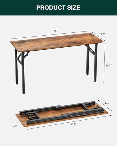 Frylr Small Folding Computer Desk – 55.1 Inch Portable Table for Craft and Study, Lightweight Desk for Small Spaces, Foldable Laptop Table Built-in AC/USB Outlets for Convenience, Rustic Brown - Image 2