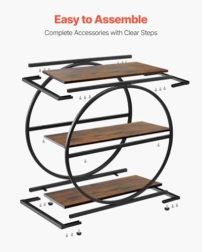 VEVOR End Table, 3-Tier Narrow Side Table with Open Storage Shelves, Modern Nightstand Bedside Desk with Round Metal Frame, Wood Sofa Coffee Desk for Living Room, Bedroom, Office, Rustic Brown - Image 7