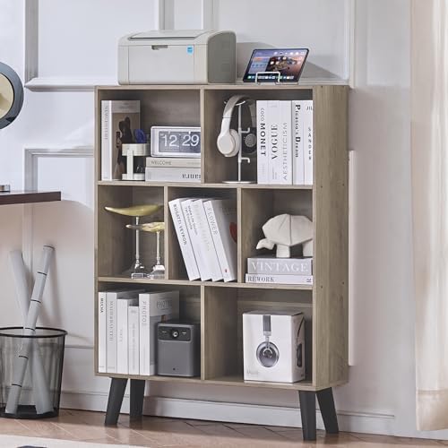 LEYAOYAO Cube Bookshelf, Mid-Century Modern Book Shelf with Legs,Retro Grey by LEYAOYAO-Findtheshiningpointofyourideallife%EF%BC%81